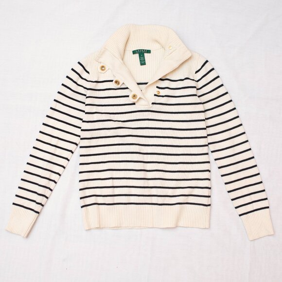 Lauren Ralph Lauren Sweaters - Black & Cream Striped Ralph Lauren Sweater